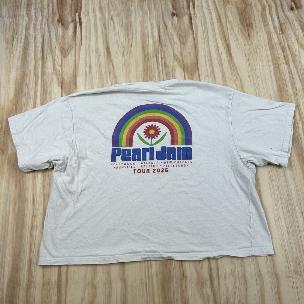 Pearl Jam 2025 Tour Women's Crop T-Shirt Beige Tan Short Sleeve Band Music 2XL